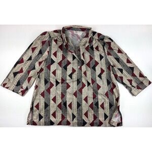 Vintage The Fire Islander Woman Blouse Size 44‎ Abstract Geometric 3/4 Sleeve